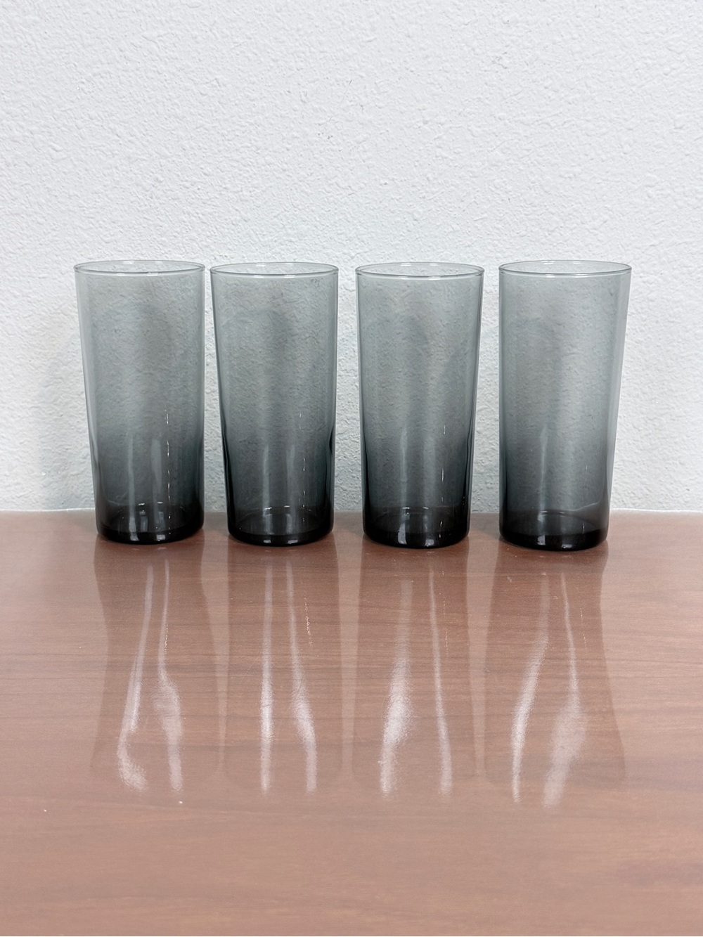 Set of 4 Smoke Gray Tall Glass Tumblers